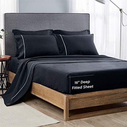 Bedsure Deep Pocket Queen Sheets Set Black 6 Piece Queen Size Sheet Sets Soft Brushed Microfiber Wrinkle and Fade Resistant Queen Bed Sheets Bedsure Deep Pocket Queen Sheets Set Black 6 Piece Queen Size Sheet Sets Soft Brushed Microfiber Wrinkle and Fade Resistant Queen Bed Sheets